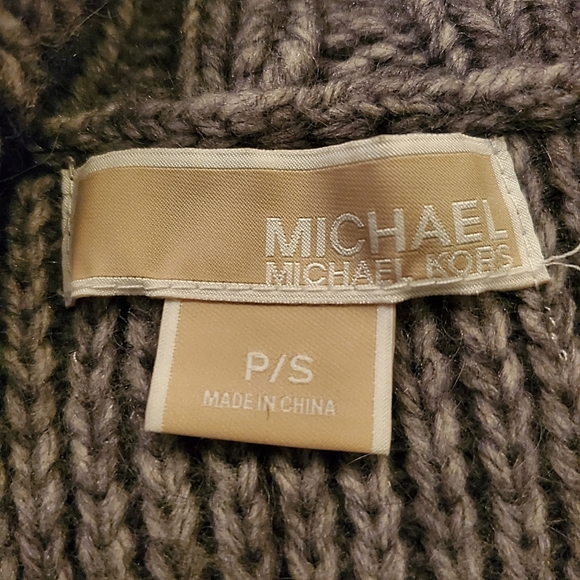 Michael Kors MK Jacket Sweater Coat Alpaca Faux Leather Gray Chunky Knit Ribbed - Picture 6 of 8